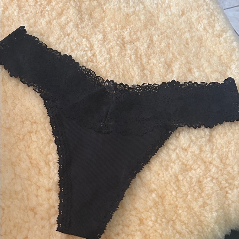 PINK Victoria's Secret Black Lace Trim Panty